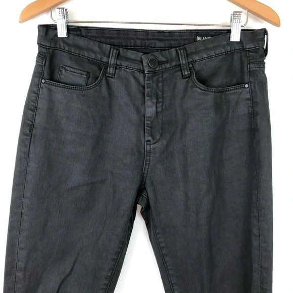 Blank NYC Coated Black Skinny Jeans Busted Knees - Picture 1 of 7